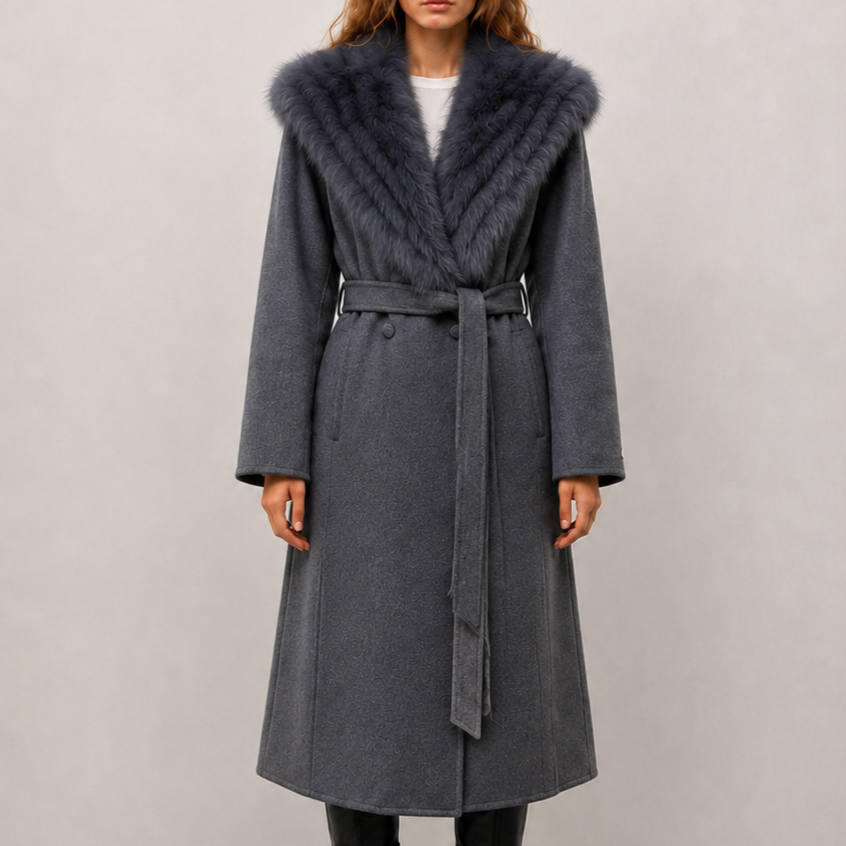 Custom OEM/ODM High Quality Long Elegant Wool Blended Women's Coats Cashmere Lining Solid Pattern Belt Closure for Fall/Winter N5839-2