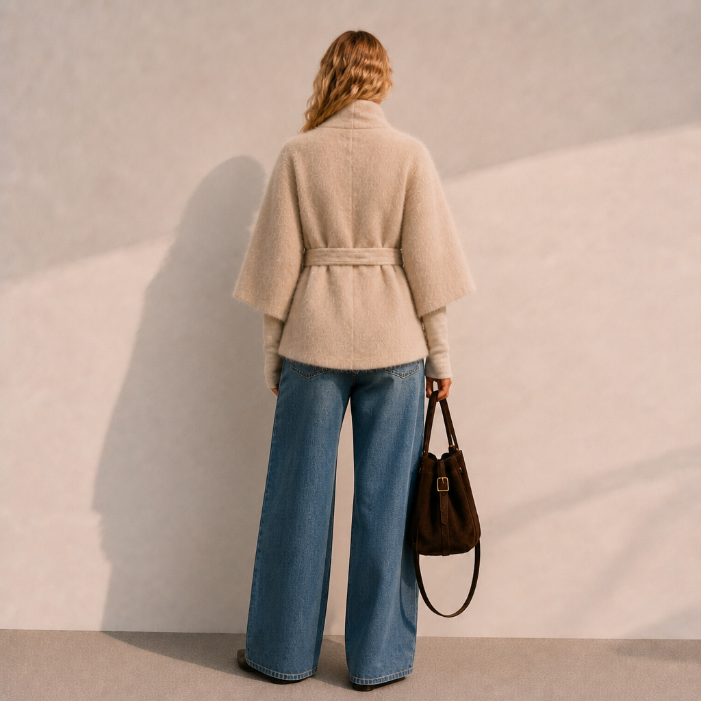 Elegant Brushed Wool Blend Winter Long Thick Coat Women's Turtleneck Cape Sleeve Jacket GC0046