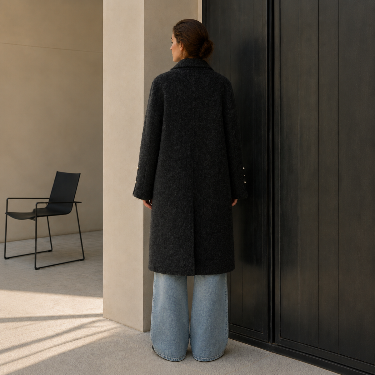 Elegant Women's Woven Textured Wool Blend Breathable Long Detachable Collar Minimalist Single Button Winter Overcoat Office Lady GC0020