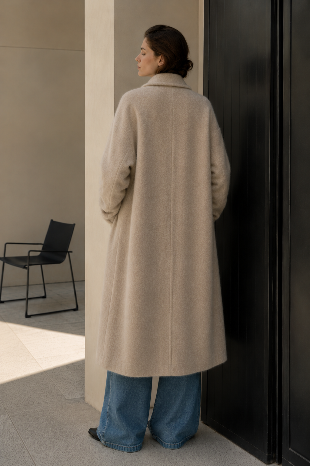 Women's Alpaca Blend Double Breasted Long Coat Stand Collar Thick Elegant Hairy Wool Winter Overcoat GC0050