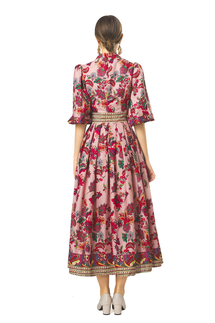 New Women Plus Size Dress, Premium Fabric Printed Cow Horn Shoulder Short Sleeve Slim Waist Dress