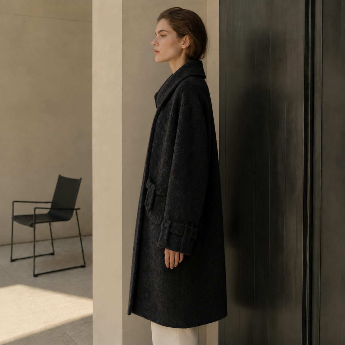 Women's Eco-Friendly Winter Double Breast Woolen Overcoat Casual Solid Long Coat Filled Cotton Lined Polyester Button Detail GC0019
