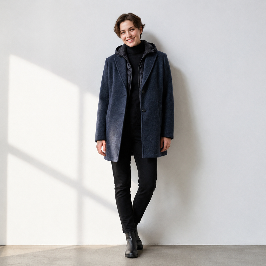 Long Vintage Hooded Wool-Blend Woven Windproof Casual Women's Coat with Detachable Liner ZP0001