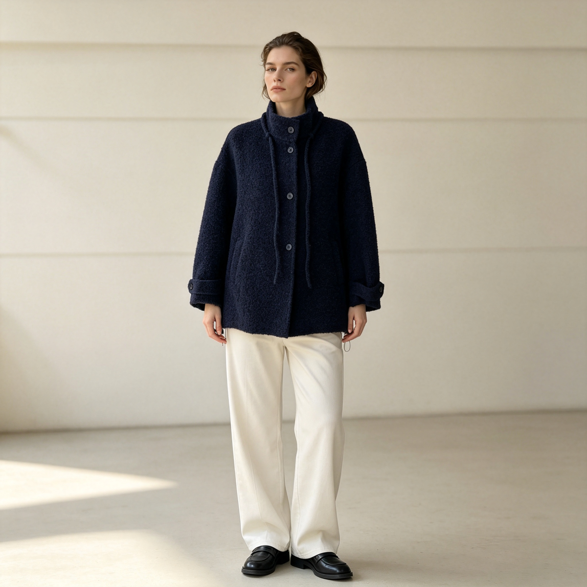 Autumn Women's Double Face Wool Coat Cashmere Blend Collar Overcoat 582
