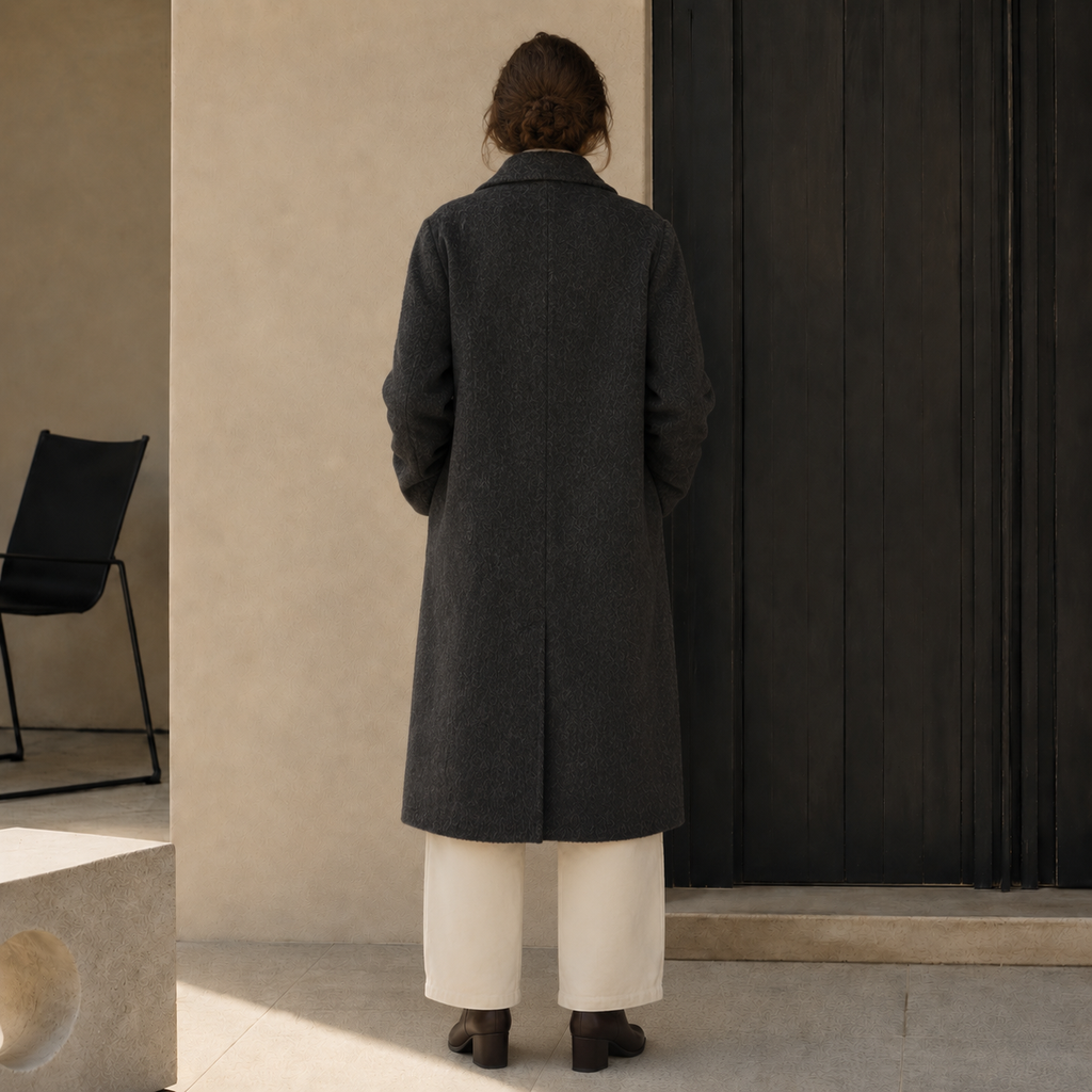 Women's Double-Face Cashmere Wool Woolen Coat Loose Sheep Windbreaker Lapel Single Button Long Winter Outwear Breathable Casual GC0008