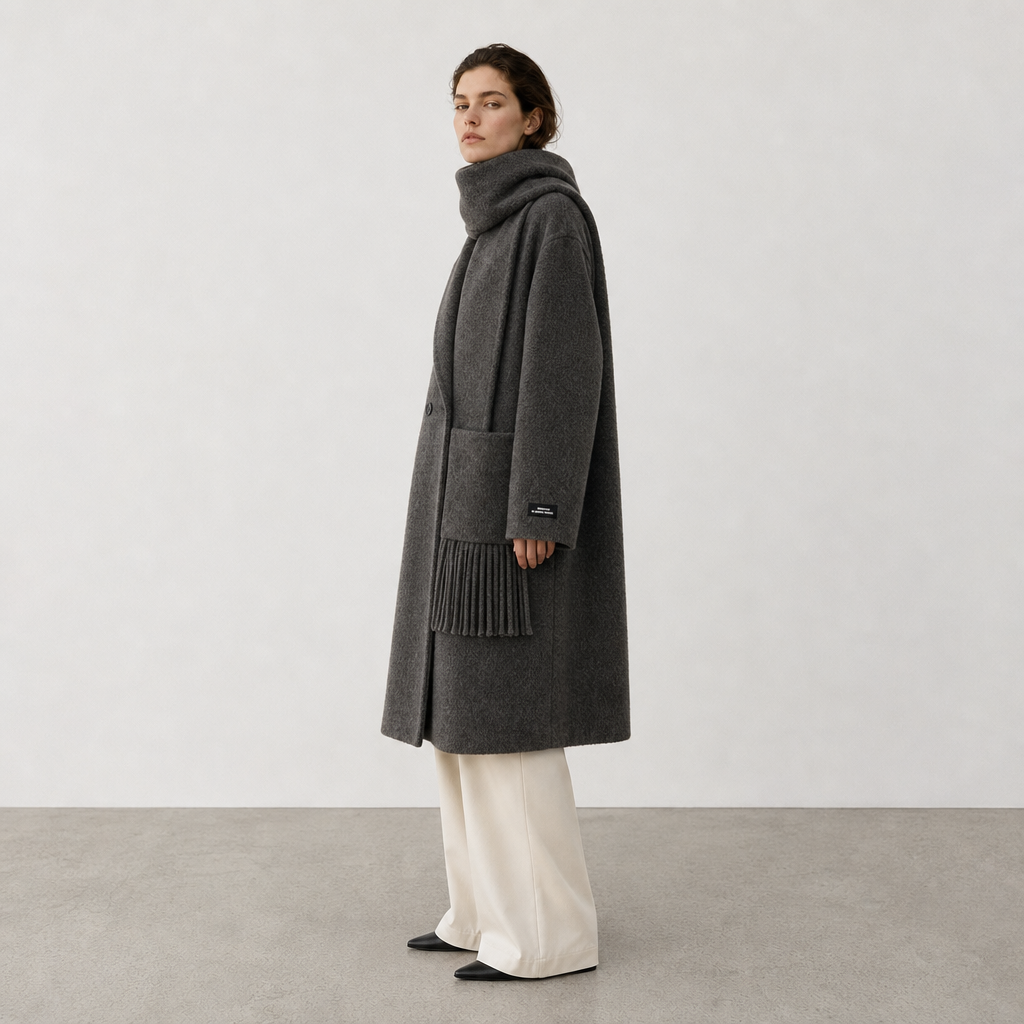 Women's Winter Woolen Cashmere Overcoat Turn-down Collar Long Sleeve Tassel Detail Double Breasted Closure Eco-Friendly Casual 8872