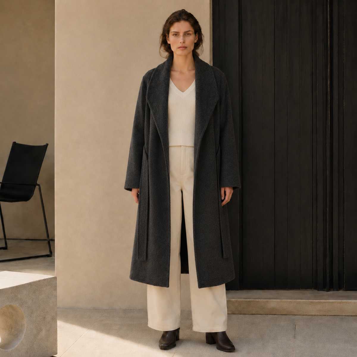 High Quality Vintage Fluffy Casual Women's Winter Overcoat Woolen Blend Breathable Full Sleeve Belt Closure GC0010