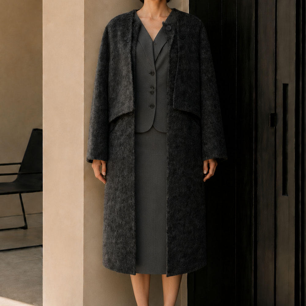 Autumn Winter Warming Wool Trench Coat with Single Buttons Long Closure Belt and Button Casual GC0017
