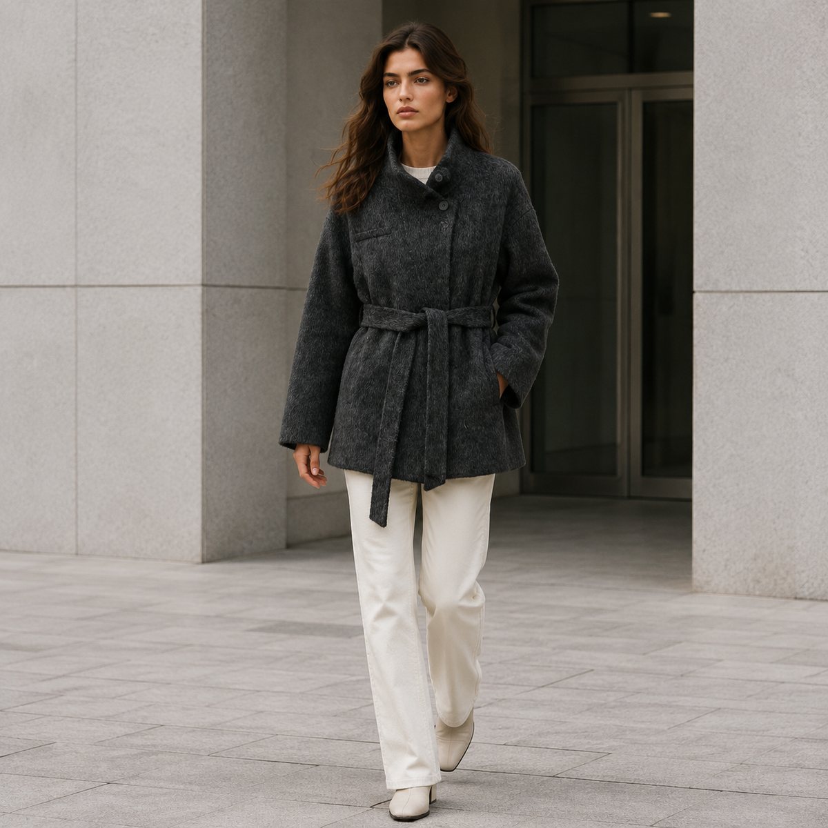 High Quality Classic Women's Wool Coats Solid Button Short Overcoat Belt Tie Breathable Autumn Winter Trenches Turtleneck Collar GC0016