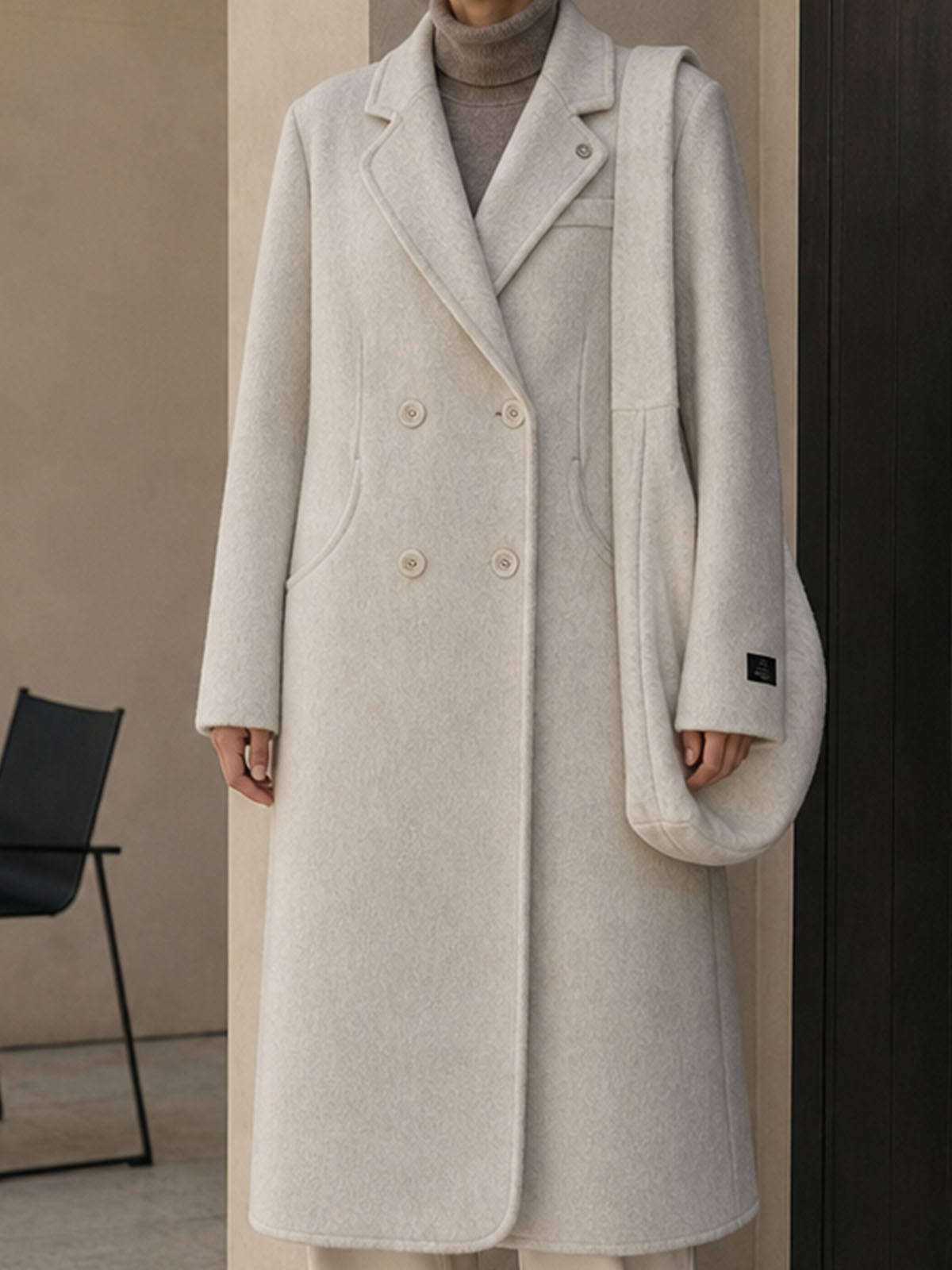Women's Formal Long Woolen Coat Turn-down Collar Solid Breathable Elegant Full Sleeve Wool &amp; Cashmere Blend Winter 8861