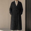 Women's Elegant Charcoal Belted Woolen Eco-Friendly High Street Regular Down Overcoat Turn-down Collar Winter Outerwear GC0012