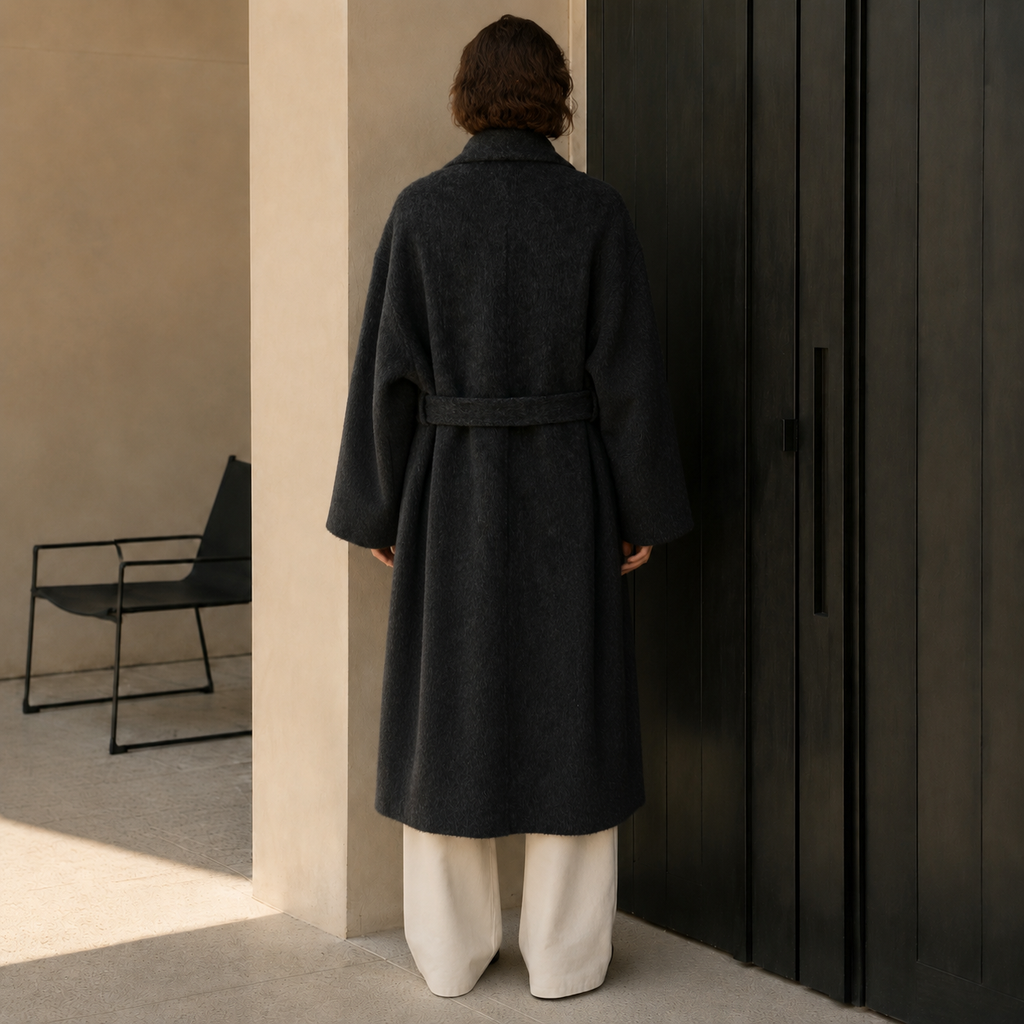 Women's Regular Winter Trench Coat Full Sleeve Turn-down Collar Single Button Closure for Wool Casual Style Cashmere Lining GC0013