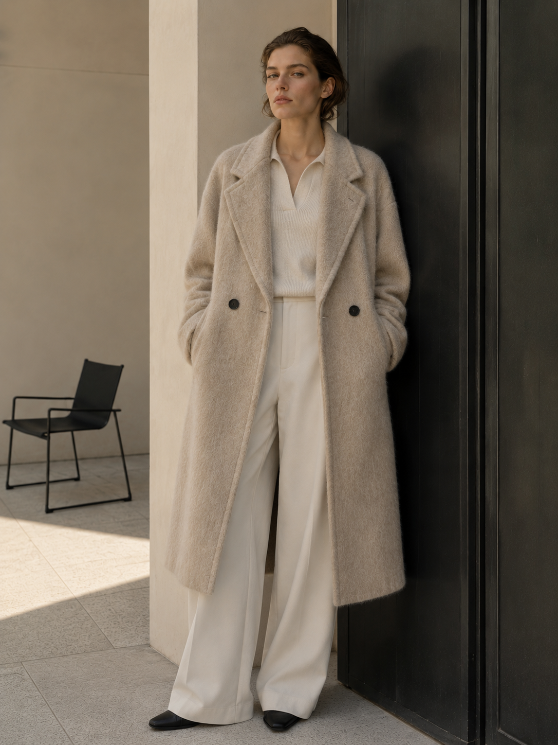 Women's Alpaca Blend Double Breasted Long Coat Stand Collar Thick Elegant Hairy Wool Winter Overcoat GC0050