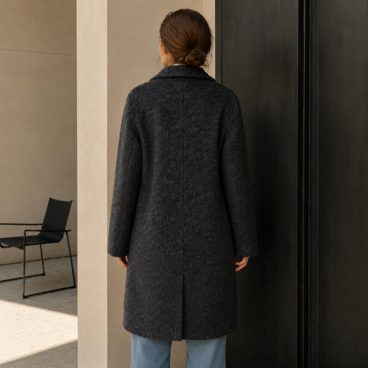 Women's Winter Formal Alpaca Blend Notch Lapel Luxury Hairy Wool Long Overcoat with Double-faced Wool and Single Buttons GC0003