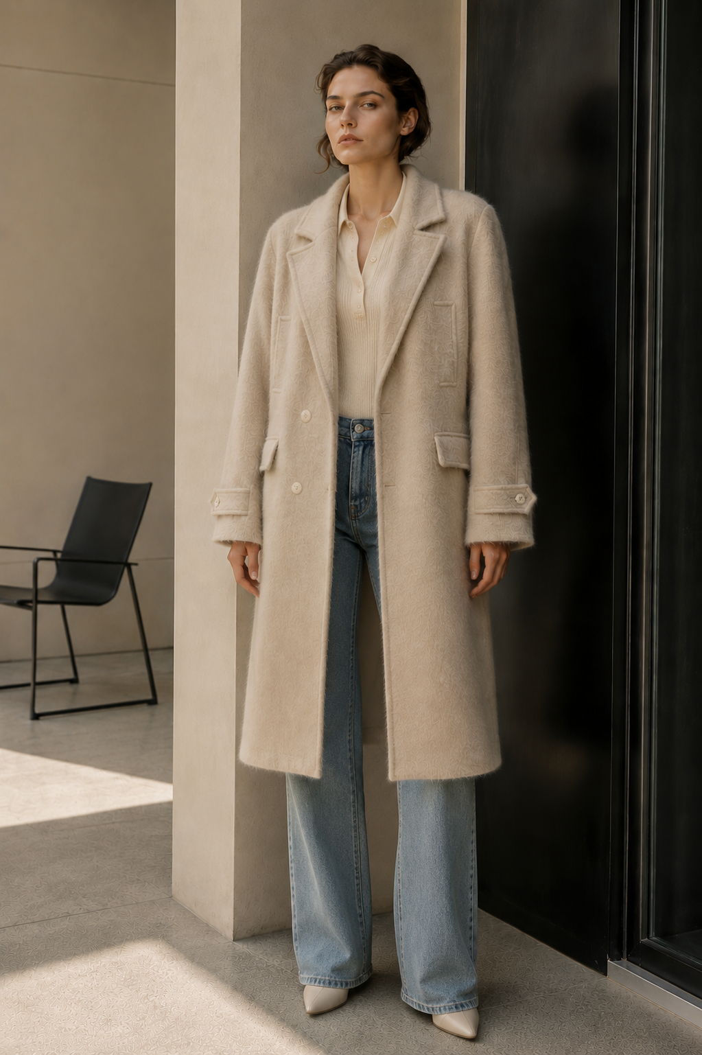 High-twist Woolen Womens Long Double Breasted Solid Color Coat 2026 Autumn/Winter Minimalist Style Fashionable Versatile GC0041