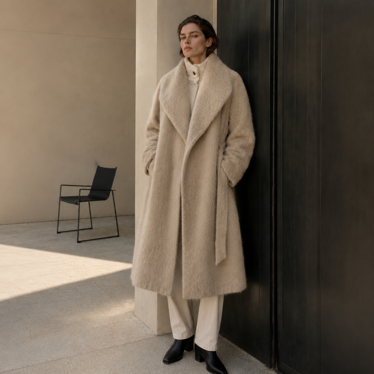 Elegant ENGLAND STYLE Regular Woolen Mohair Blend Wrap Coat Women's Oversized Belt Closure Winter Outerwear GC0049
