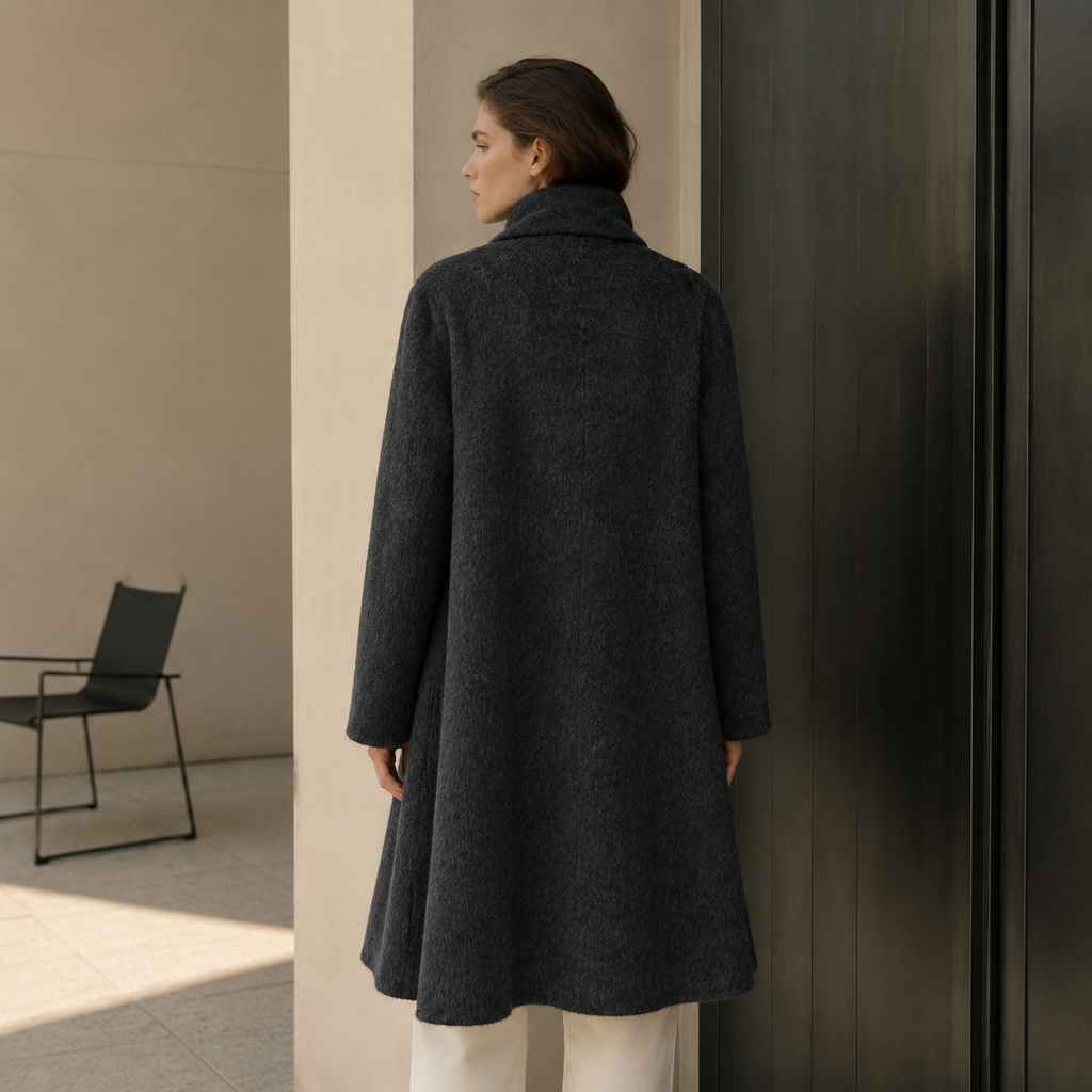 Winter Long Cashmere Trench Coat Turtleneck Collar Breathable Vintage Woolen Closure Nonwoven Casual with Scarf GC0024