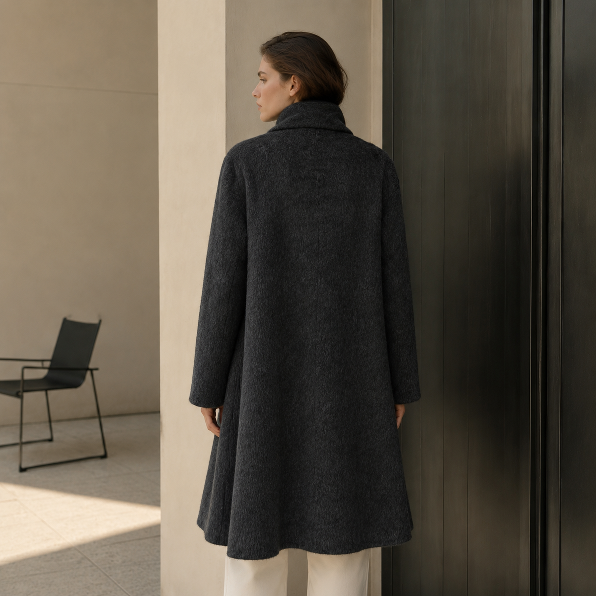 Winter Long Cashmere Trench Coat Turtleneck Collar Breathable Vintage Woolen Closure Nonwoven Casual with Scarf GC0024
