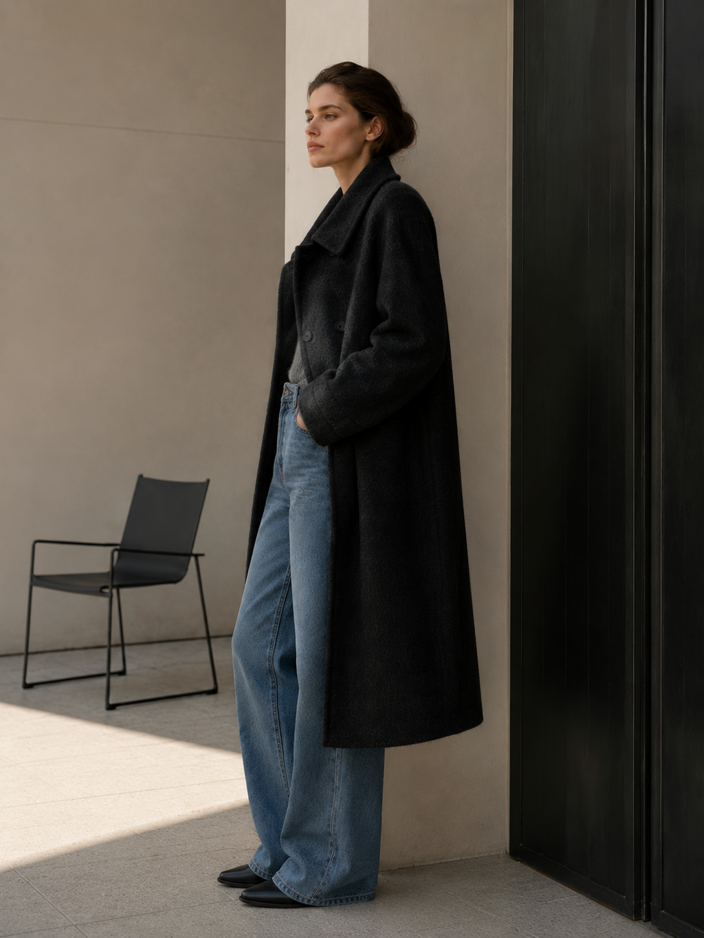 Winter Women's Fashionable Office Lady Woolen Trench Coat Double Breasted Slim Fit Long Sleeve Lapel Button Long Length GC0011