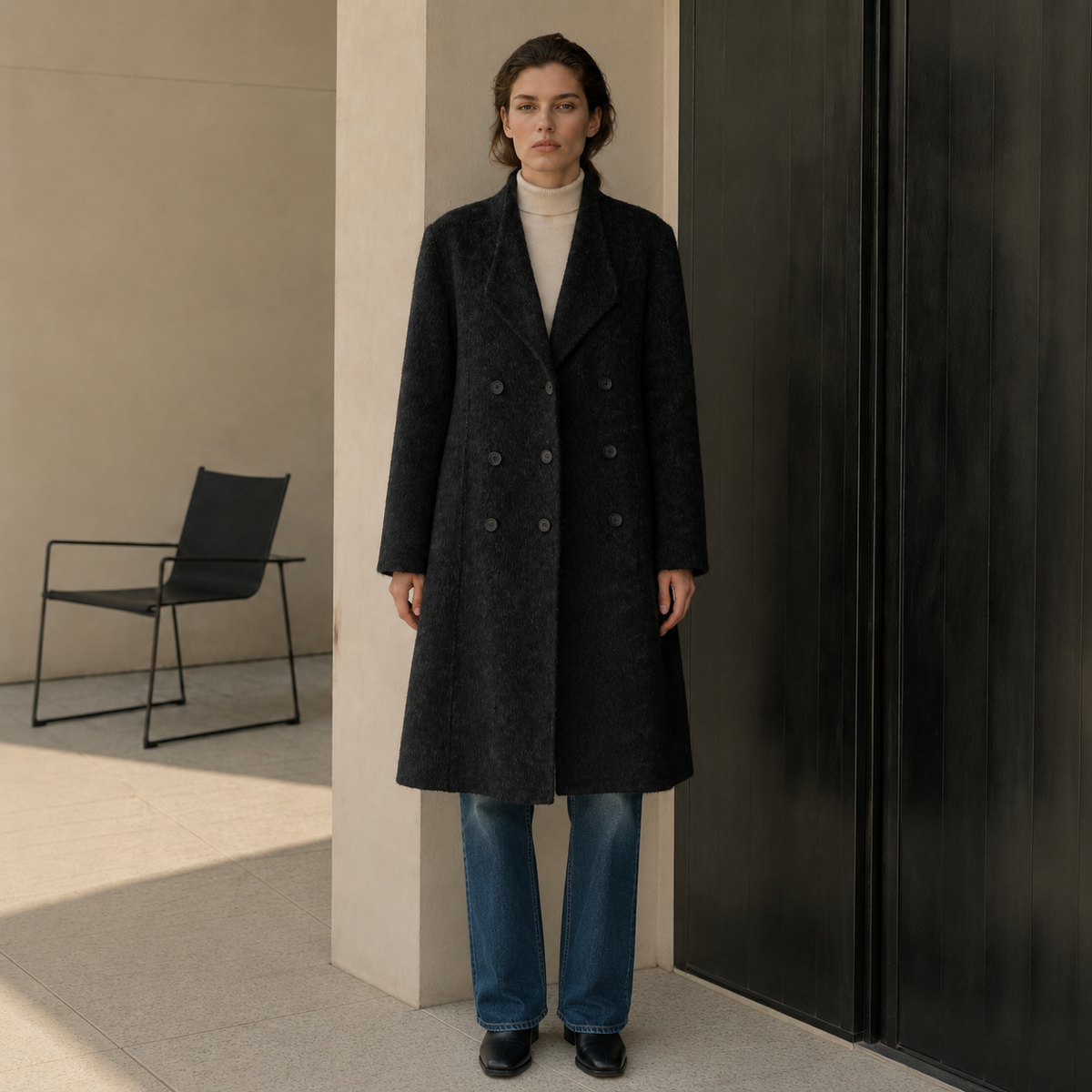 Winter Double Breasted Wool Cashmere Casual Coat Turn-Down Collar Solid Long Length Breathable Office Stylish Women Coat GC0021