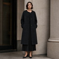 Women's Alpaca Blend Collarless Long Coat Casual Elegant Hairy Wool Winter Overcoat Single Button Thick Solid Color GC0004
