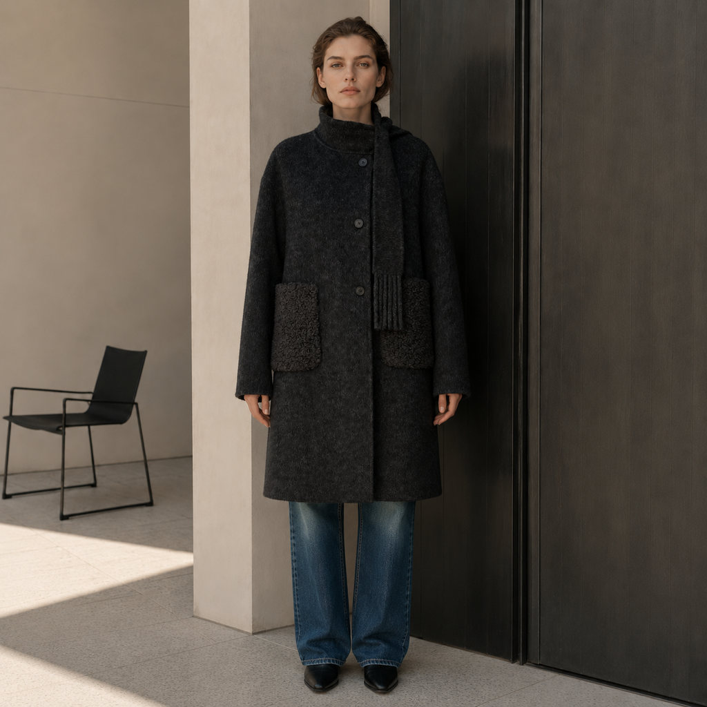 Turtleneck Women's Coat Long Sleeve Solid Casual Style Single Breasted Woolen Lining Winter Cashmere Coat GC0023