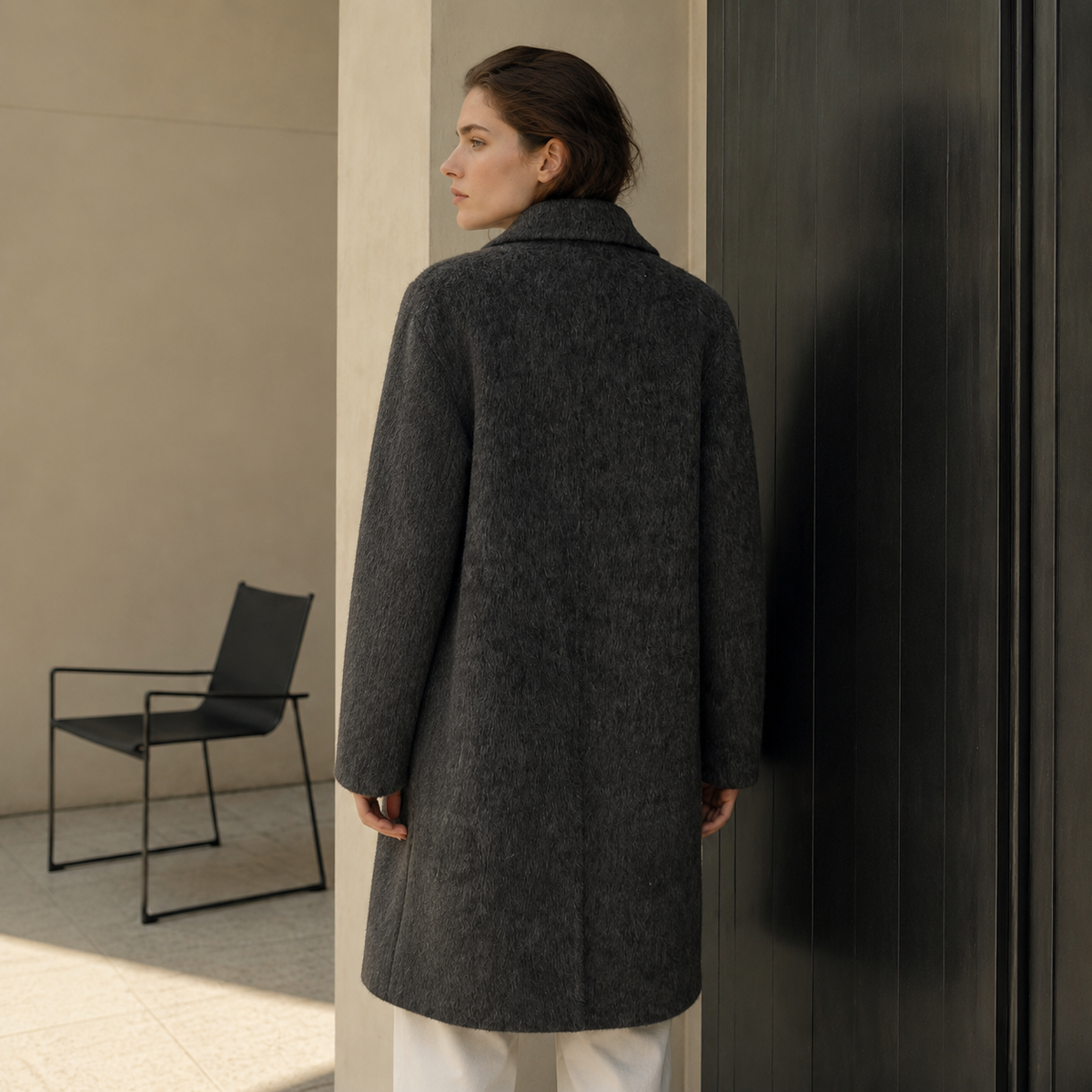 Women's Long Woven Coat Warm Windproof Button Collar Pocket Winter Fashion Casual Design Single Button for Office Lady GC0025