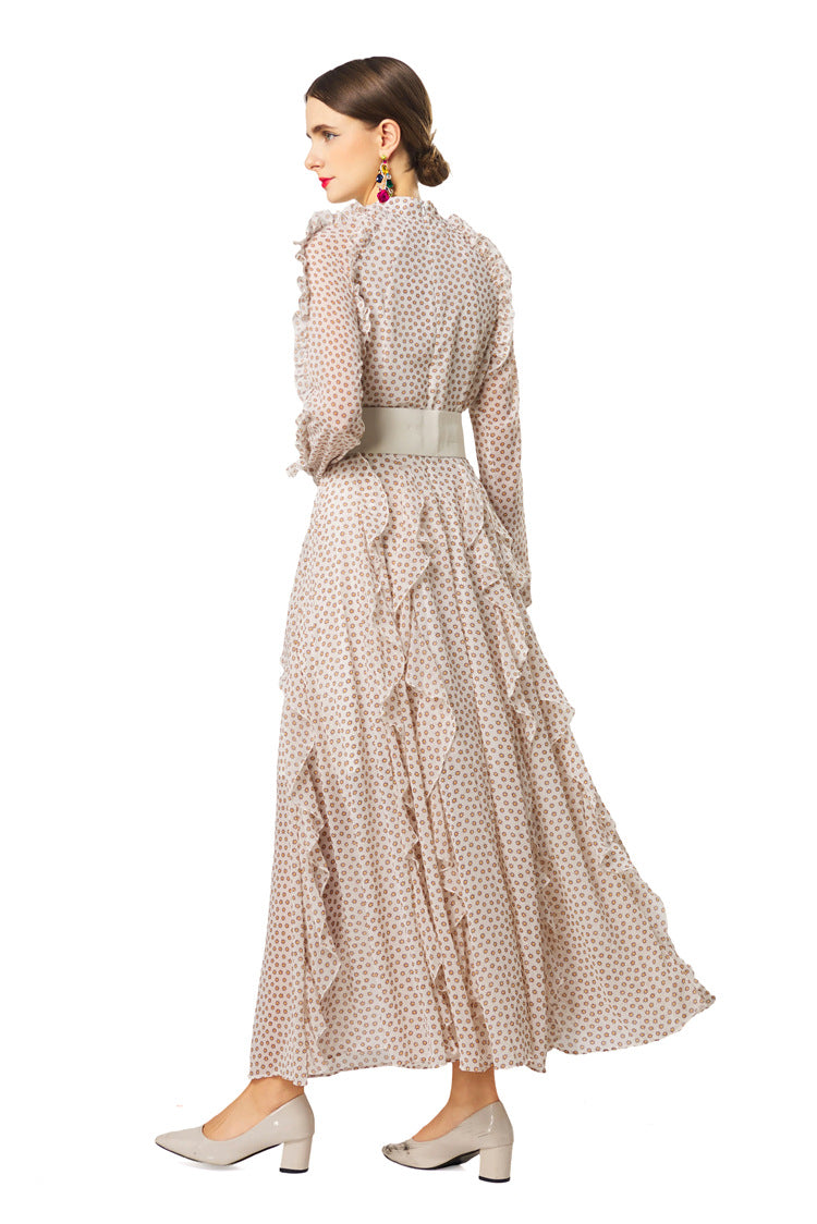 Plus Size 2026 New Polka Dot Dress, Ruffle Fringe Belted Waist Women Dress