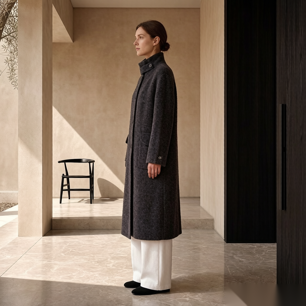 Women's Luxury Woven Wool Overcoat Long Stand Collar Cashmere Lining Thick Warm Winter Coat 835