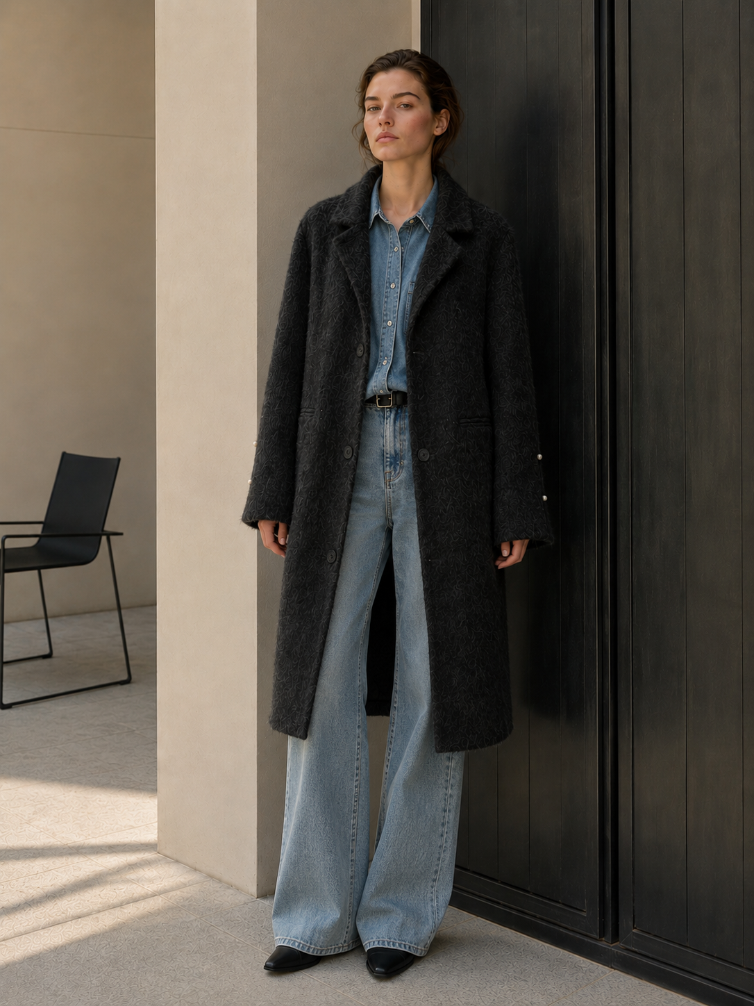 Elegant Women's Woven Textured Wool Blend Breathable Long Detachable Collar Minimalist Single Button Winter Overcoat Office Lady GC0020