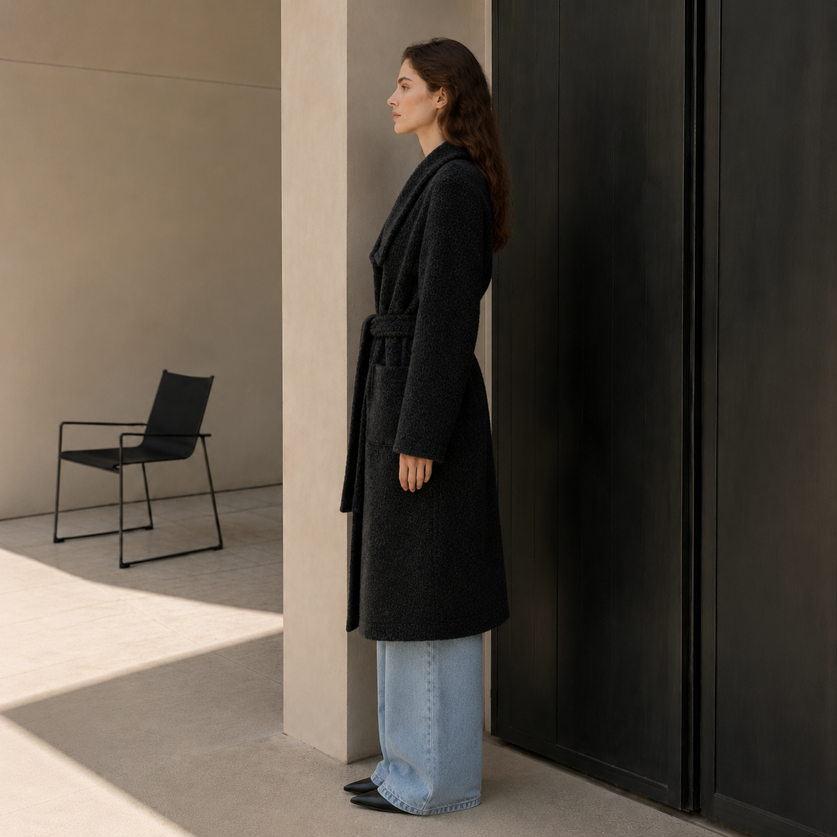 Women's Casual Style Regular Winter Trench Coat Woolen Cashmere Lining Nonwoven Weaving Single Button Belt Closure GC0026
