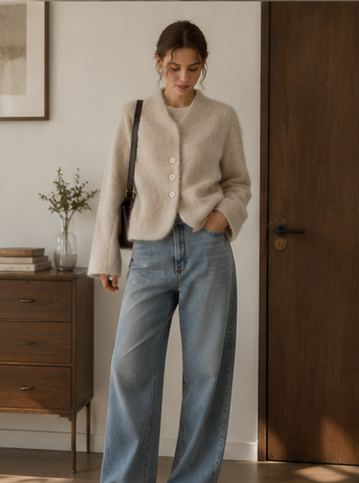 Single-Faced Wool Cashmere V-neck Full Sleeve Jacket Autumn/Winter 2026 New Arrival Handcrafted Elegant Womens Coat GC0032
