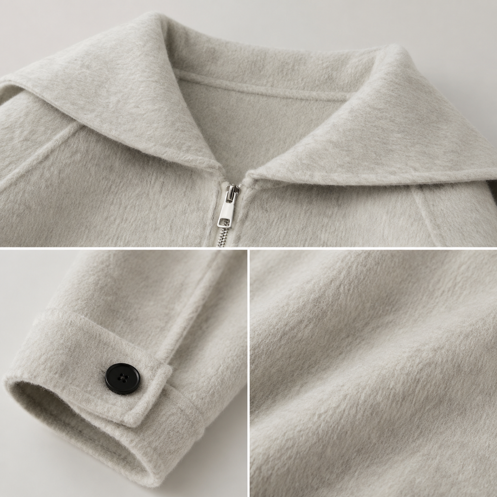 Wholesale Custom Women Wool Cashmere Coat Solid Color Breathable Winter Short Casual Elegant with Zippers 2627