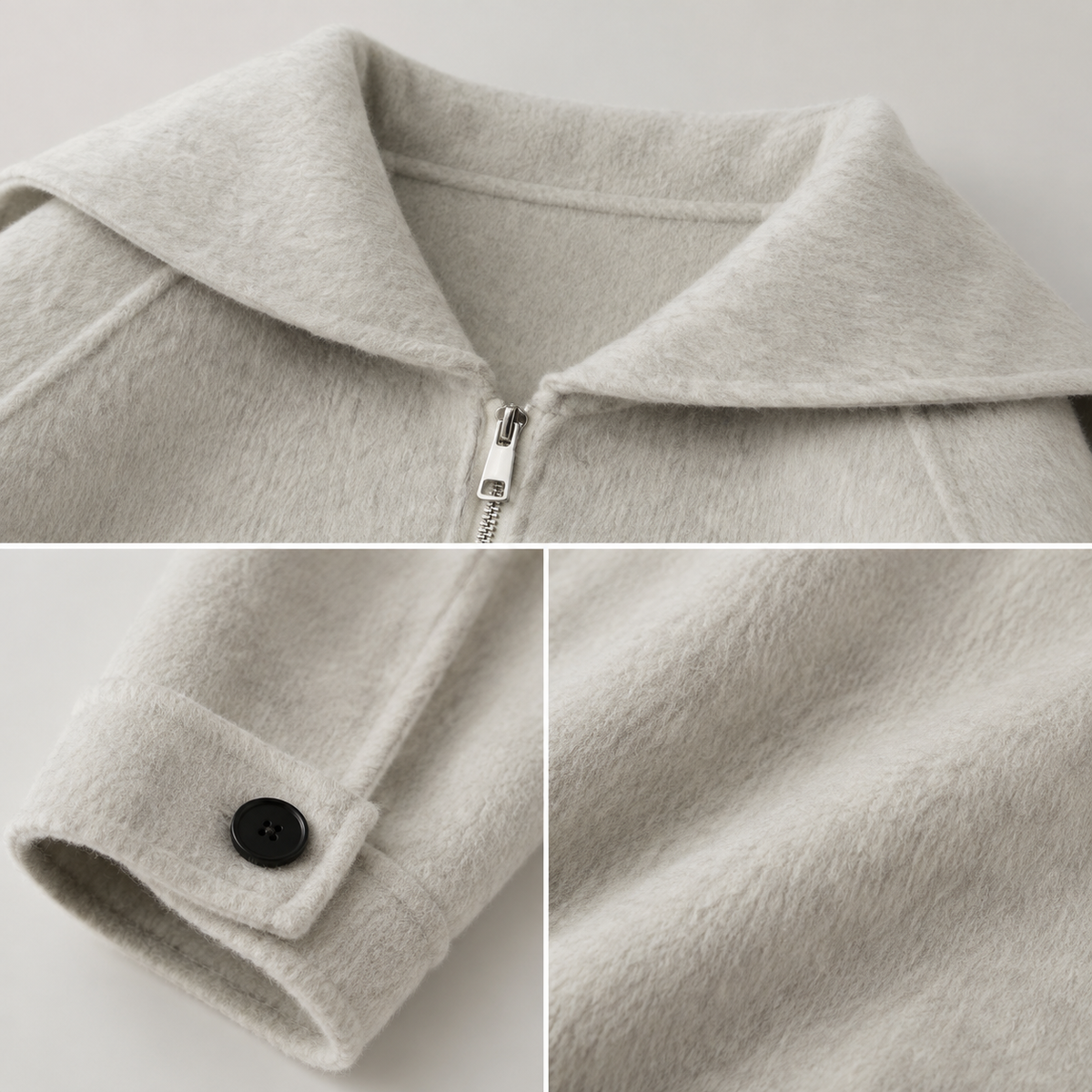 Wholesale Custom Women Wool Cashmere Coat Solid Color Breathable Winter Short Casual Elegant with Zippers 2627