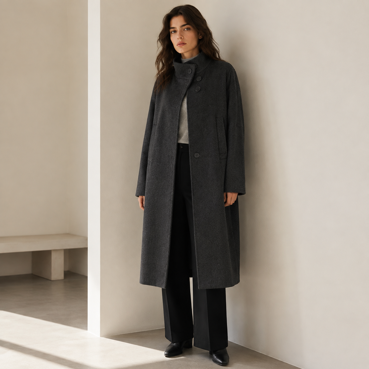 2026 New Luxury Women's Winter Coat High Quality Reversible Long Wool Woven Breathable Jacket 575