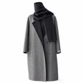 Winter Long Casual Vintage Breathable Cashmere Trench Coat Turn-Down Collar Double Breasted Woolen Closure with Scarf GC0030