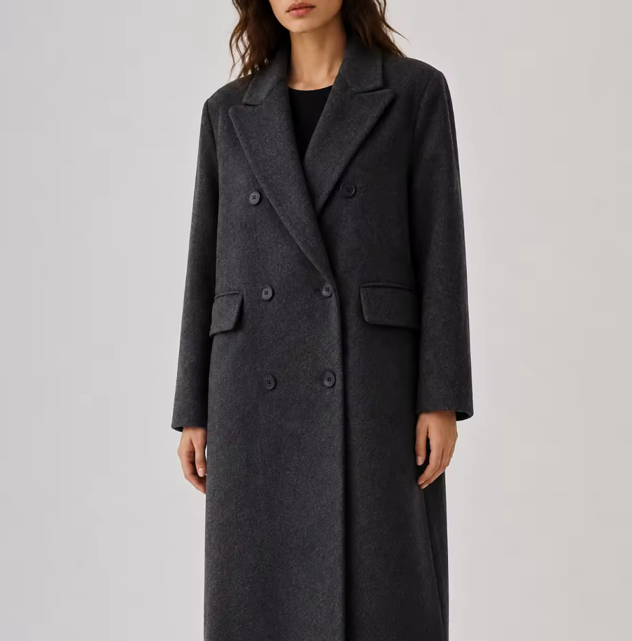 2026 New Autumn Women's Long Double-Faced Wool Coat, Lapel Double-Breasted Wool Overcoat GC0056