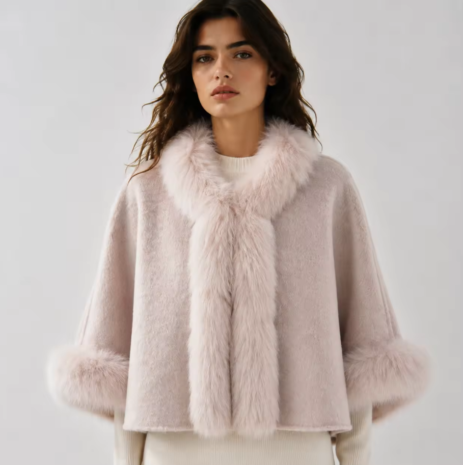 2026 New Arrival Premium Elegant Warm Wool/Cashmere Fur Coat Winter Plush Jacket Eco-Friendly Breathable Crop Detachable L25128