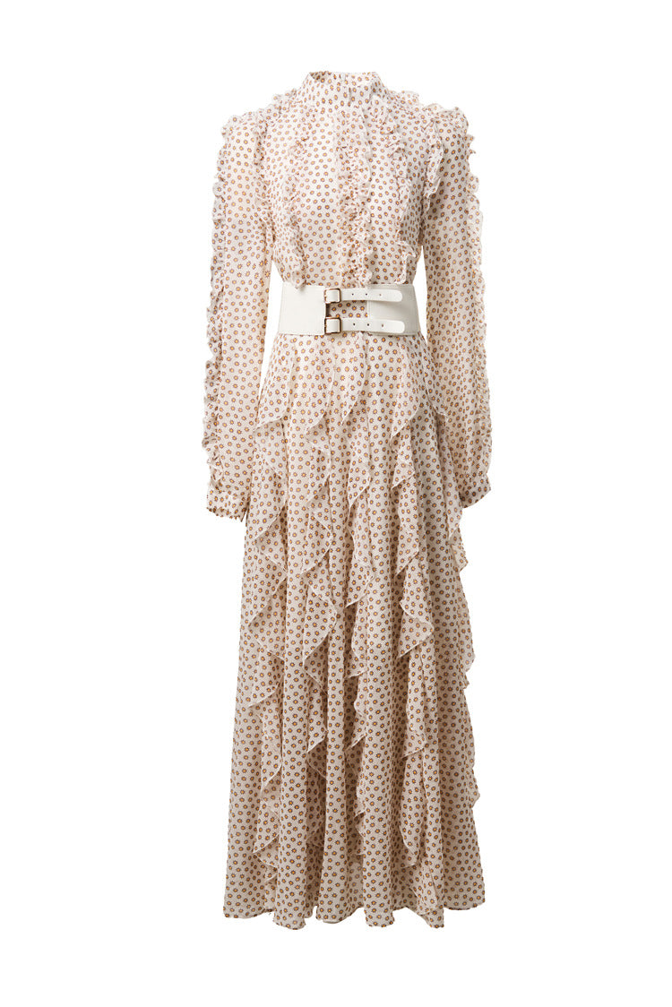 Plus Size 2026 New Polka Dot Dress, Ruffle Fringe Belted Waist Women Dress