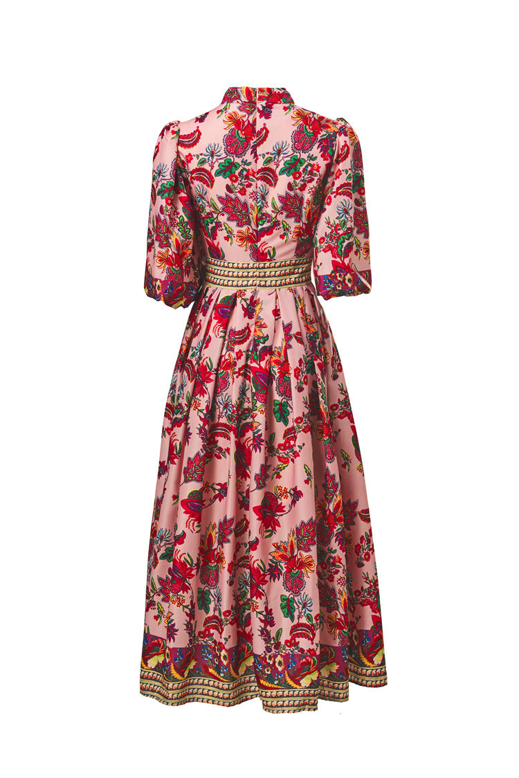 New Women Plus Size Dress, Premium Fabric Printed Cow Horn Shoulder Short Sleeve Slim Waist Dress