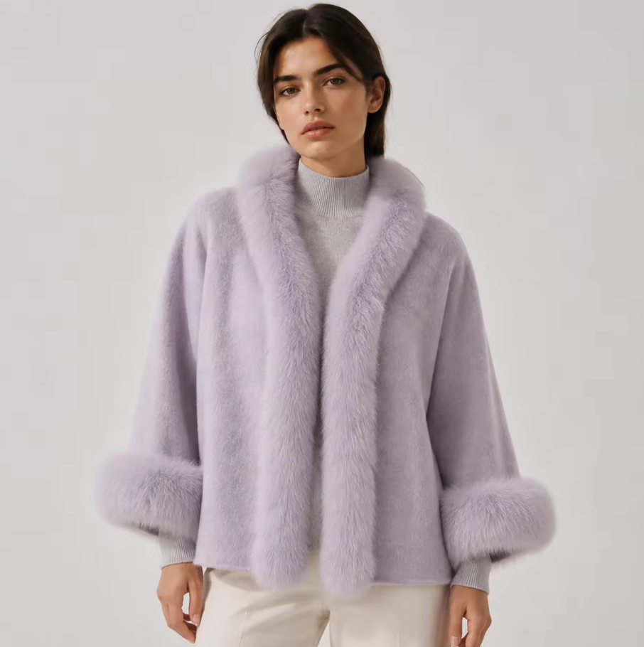 2026 New Arrival Premium Elegant Warm Wool/Cashmere Fur Coat Winter Plush Jacket Eco-Friendly Breathable Crop Detachable L25128
