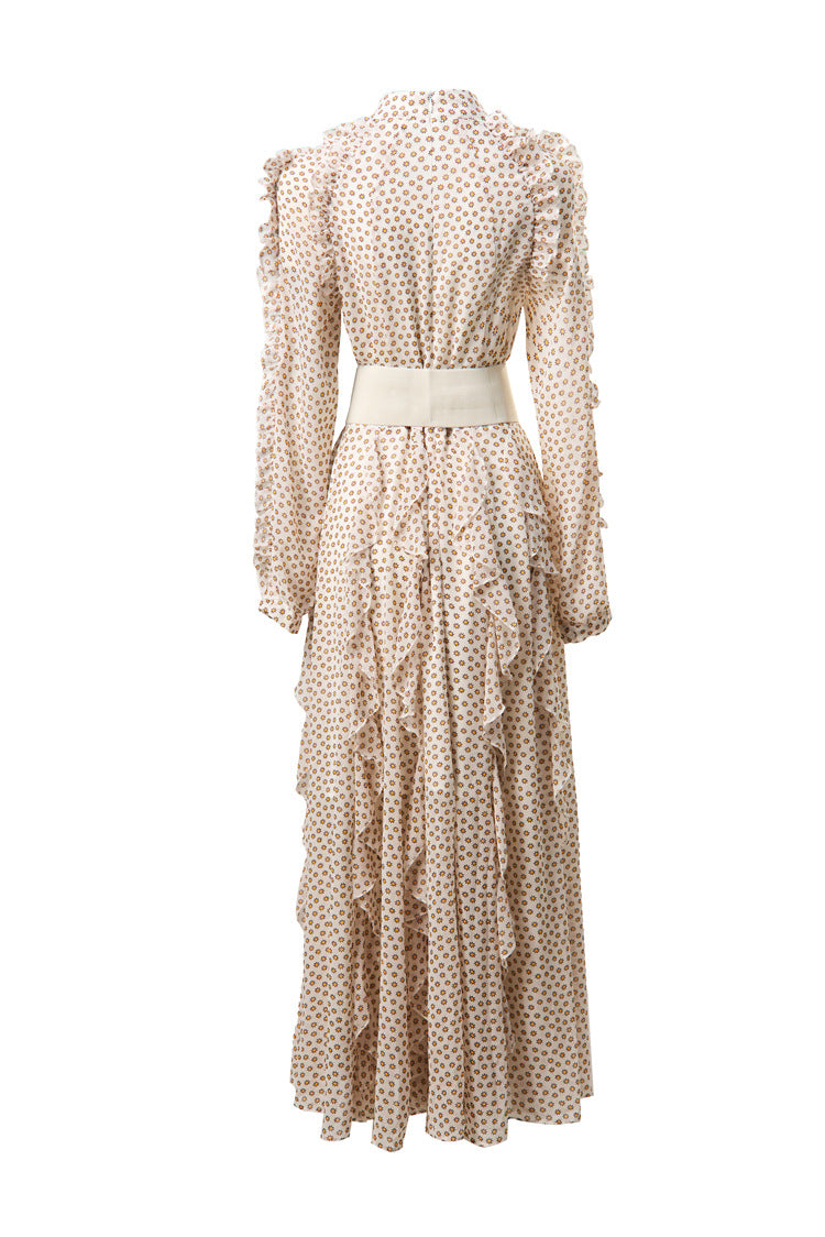 Plus Size 2026 New Polka Dot Dress, Ruffle Fringe Belted Waist Women Dress