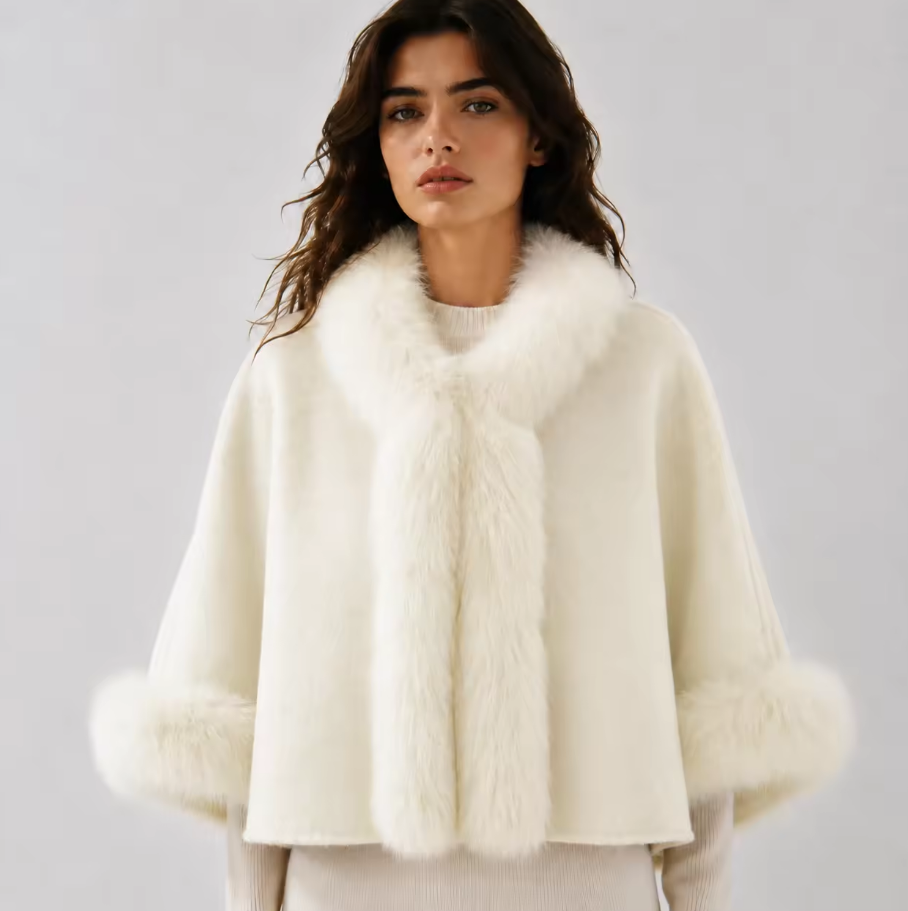 2026 New Arrival Premium Elegant Warm Wool/Cashmere Fur Coat Winter Plush Jacket Eco-Friendly Breathable Crop Detachable L25128